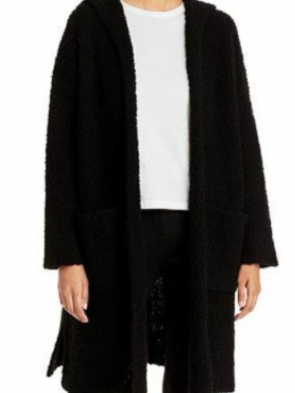 Eileen Fisher Black Sherpa Hooded Cardigan